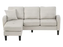 Sofá de canto em L com chaise longue – sofá de três lugares, 166 x 118 x 77 cm, tecido respirável de mistura de algodão e linho