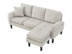 Sofá de canto em L com chaise longue – sofá de três lugares, 166 x 118 x 77 cm, tecido respirável de mistura de algodão e linho
