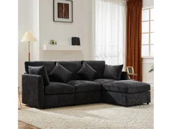 Sofá de canto em L de 4 lugares - 216 x 161 x 81 cm - com apoio para os pés - chenille - cinza