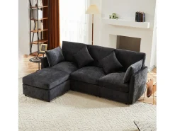 Sofá de canto em L de 4 lugares - 216 x 161 x 81 cm - com apoio para os pés - chenille - cinza