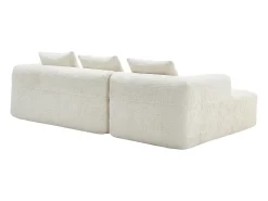 Sofá de canto em L de 3 lugares com 3 almofadas e bolso lateral - Chenille bege