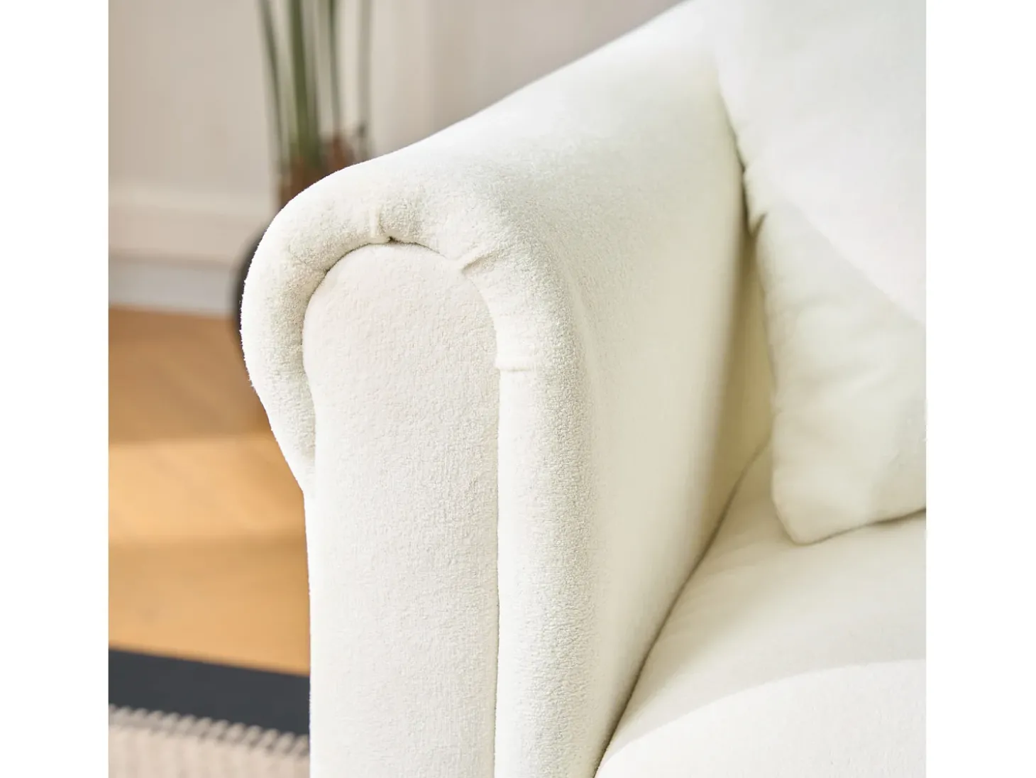 Sofá de canto em L de 3 lugares - Sofá-cama com arrumação e almofada - Tecido chenille bege
