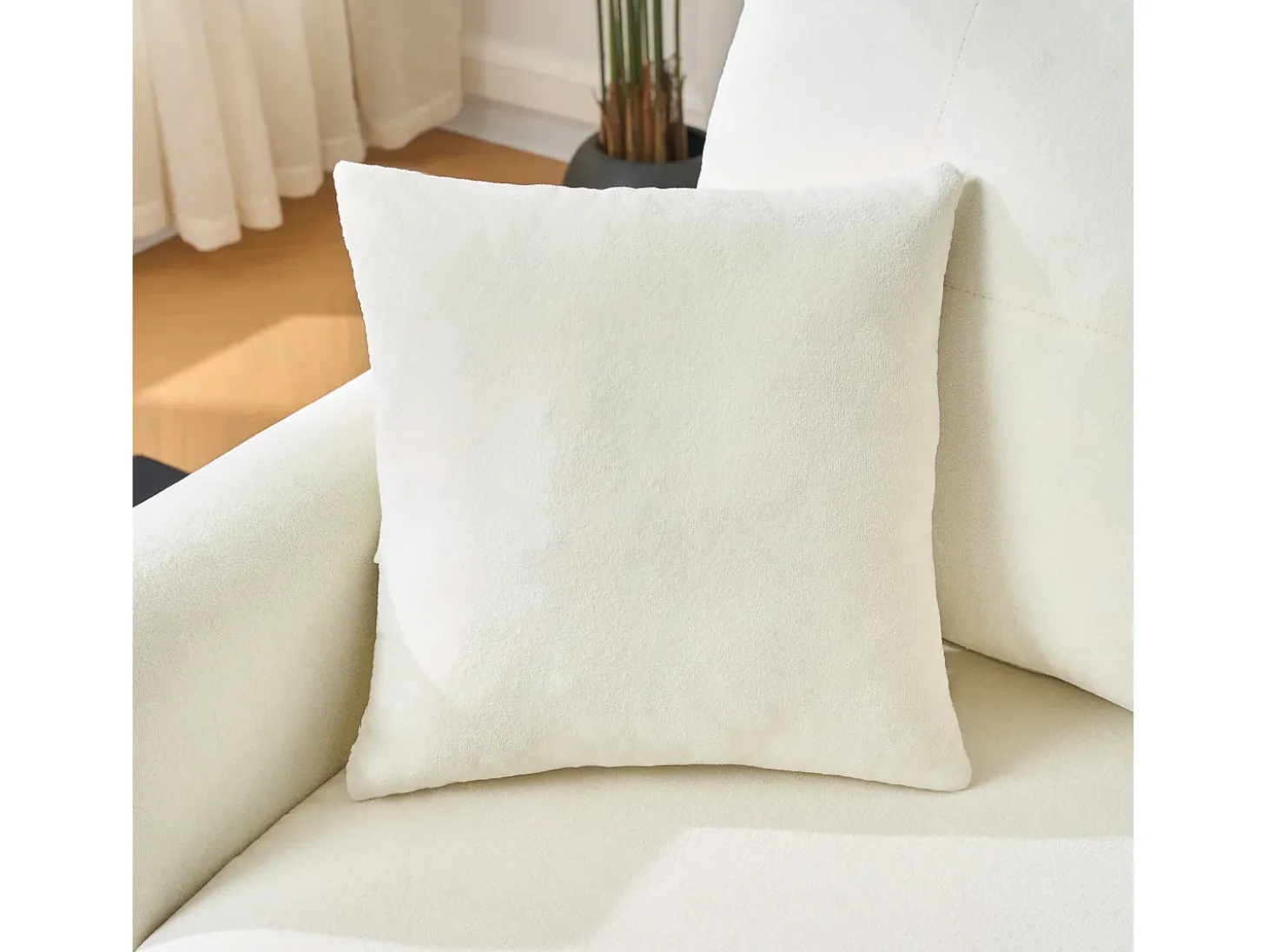 Sofá de canto em L de 3 lugares - Sofá-cama com arrumação e almofada - Tecido chenille bege
