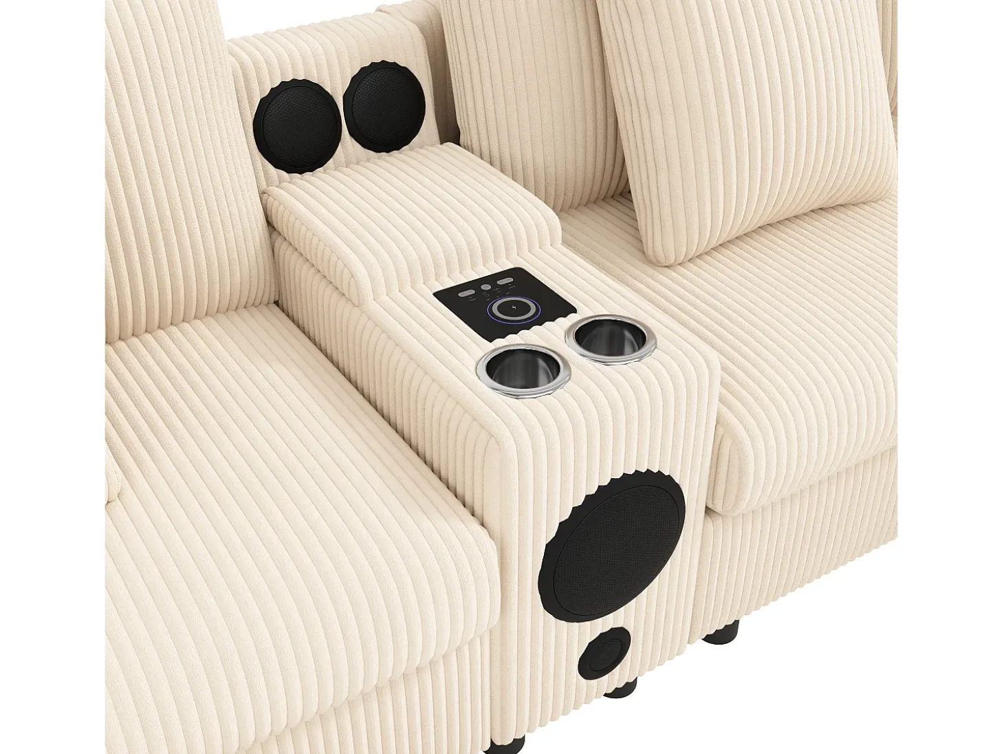 Sofá de canto em U ou L - con alto-falante Bluetooth - con espacio de armazenamento - carregador sem fio + porta USB - con porta-copos - con almofadas - bege