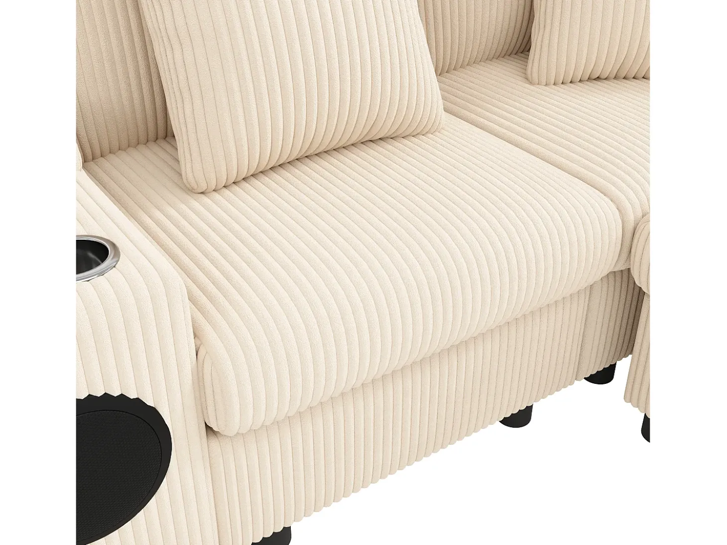 Sofá de canto em U ou L - con alto-falante Bluetooth - con espacio de armazenamento - carregador sem fio + porta USB - con porta-copos - con almofadas - bege