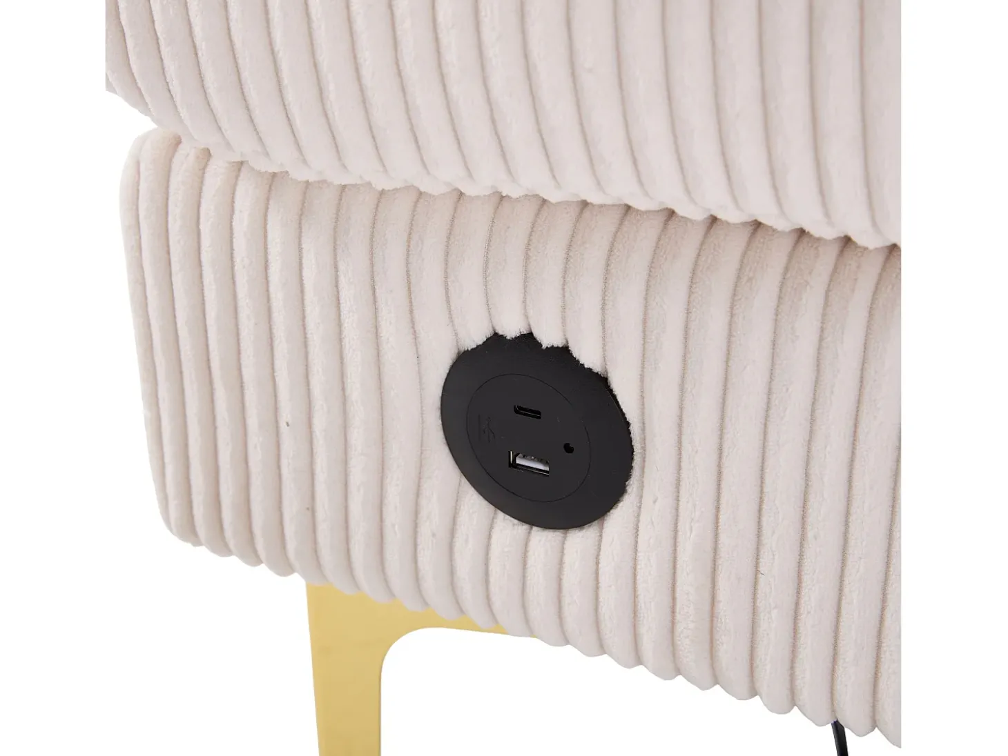 Sofá de canto em veludo - Sofá de canto com iluminação LED e 4 almofadas - Porta USB e apoios de braços - bege