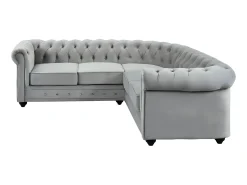 Sofá de canto em veludo Cinzento prateado - CHESTERFIELD