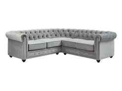 Sofá de canto em veludo Cinzento prateado - CHESTERFIELD