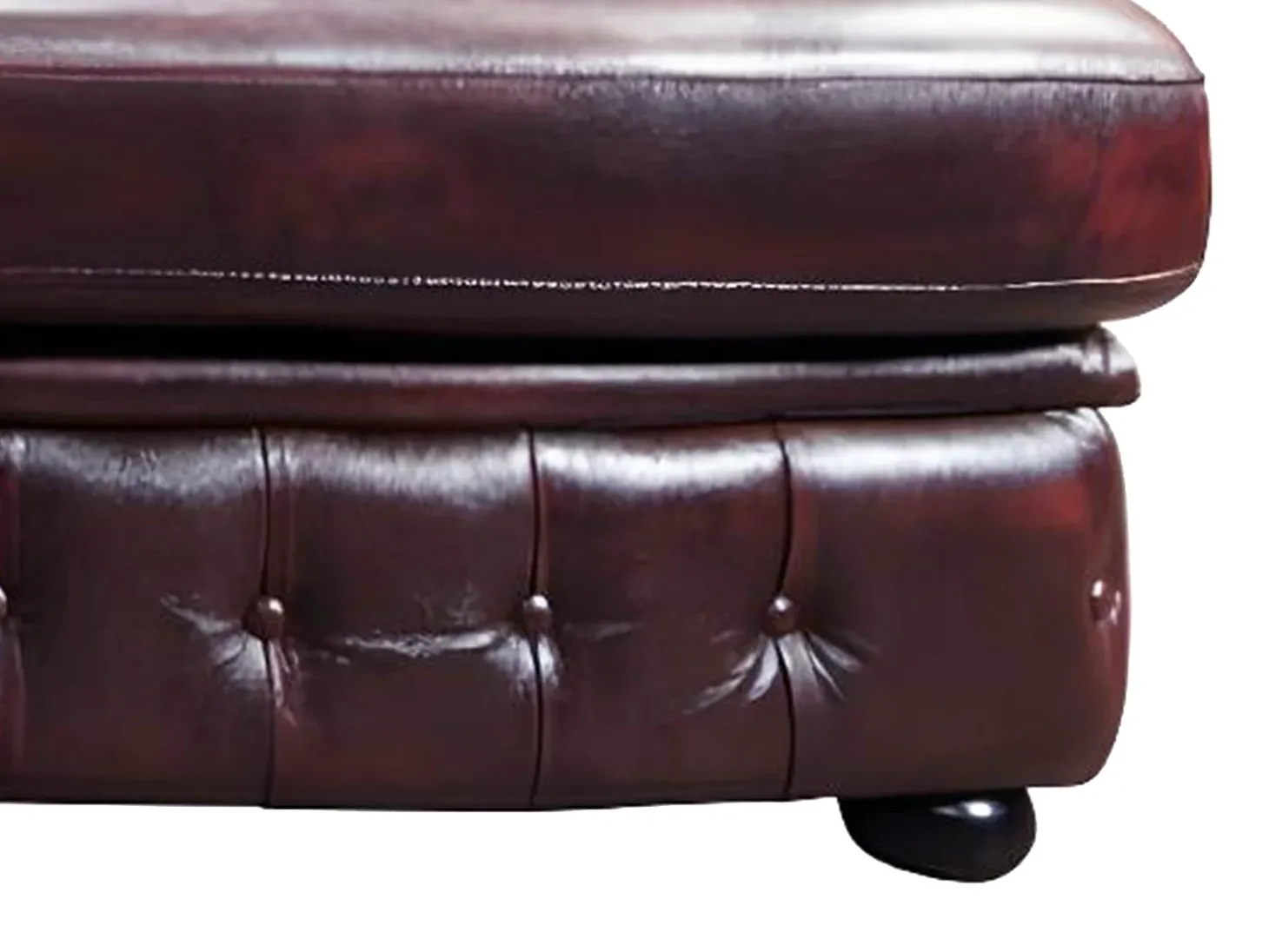 Sofá de canto esquerdo chesterfield 100% pele cereja BRENTON