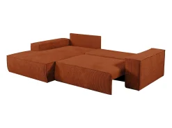 Sofá de canto esquerdo convertível em veludo canelado terracota AMELIA