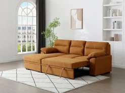 Sofá de canto esquerdo conversível em tecido terracota ULENIO