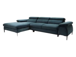 Sofá de canto esquerdo convertível em veludo azul-escuro design SEPINA de Pascal Morabito