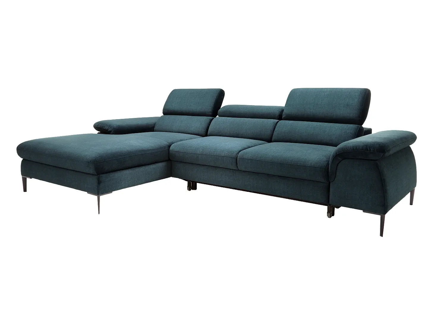 Sofá de canto esquerdo convertível em veludo azul-escuro design SEPINA de Pascal Morabito