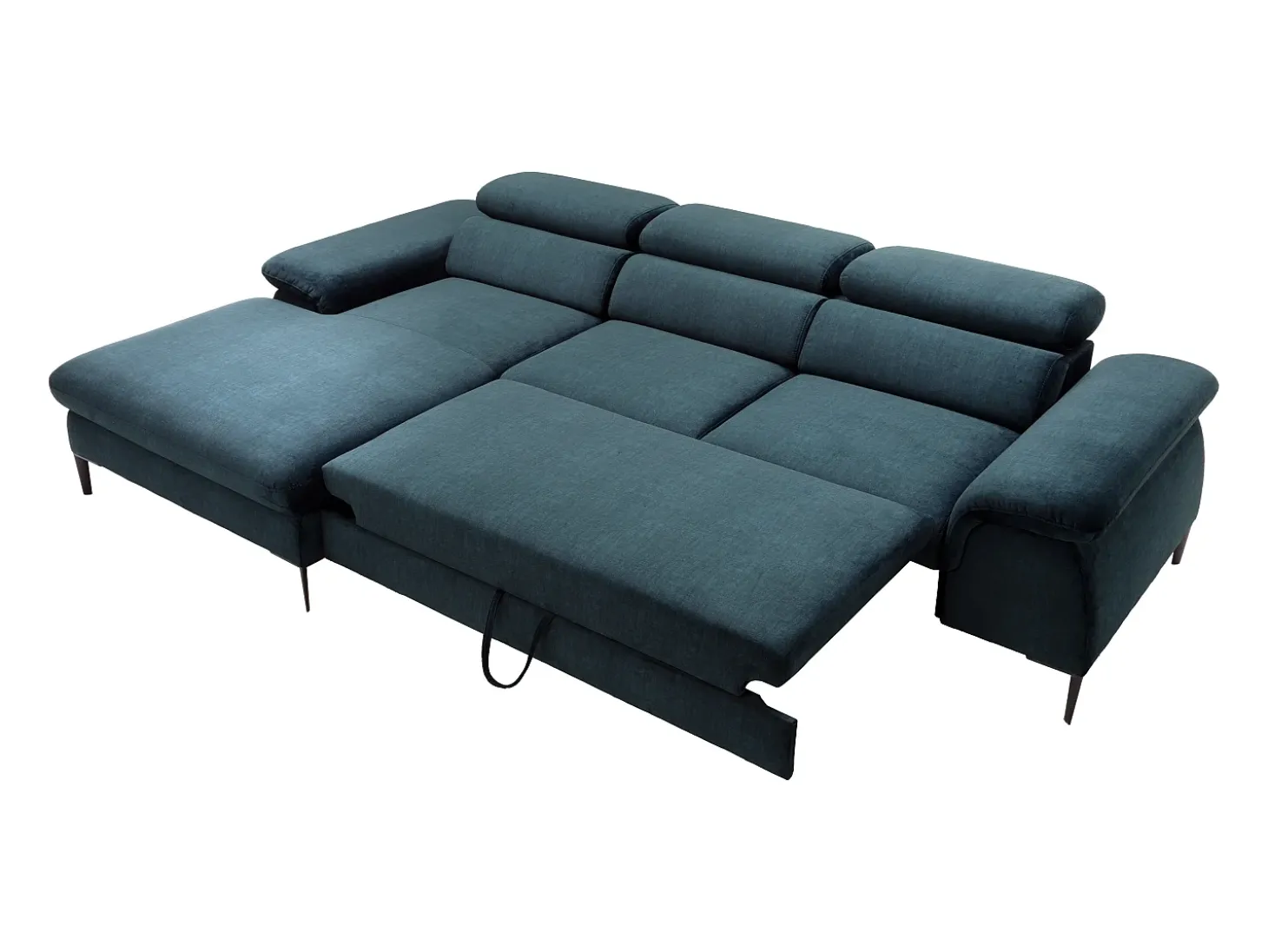 Sofá de canto esquerdo convertível em veludo azul-escuro design SEPINA de Pascal Morabito