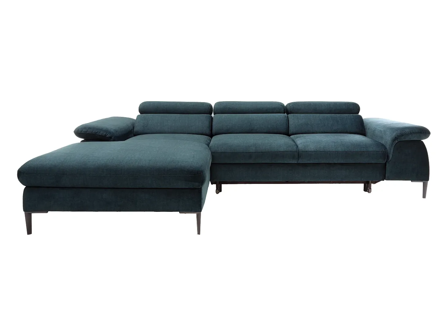 Sofá de canto esquerdo convertível em veludo azul-escuro design SEPINA de Pascal Morabito