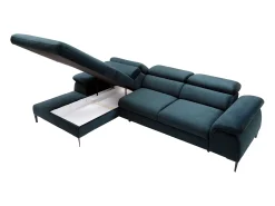 Sofá de canto esquerdo convertível em veludo azul-escuro design SEPINA de Pascal Morabito