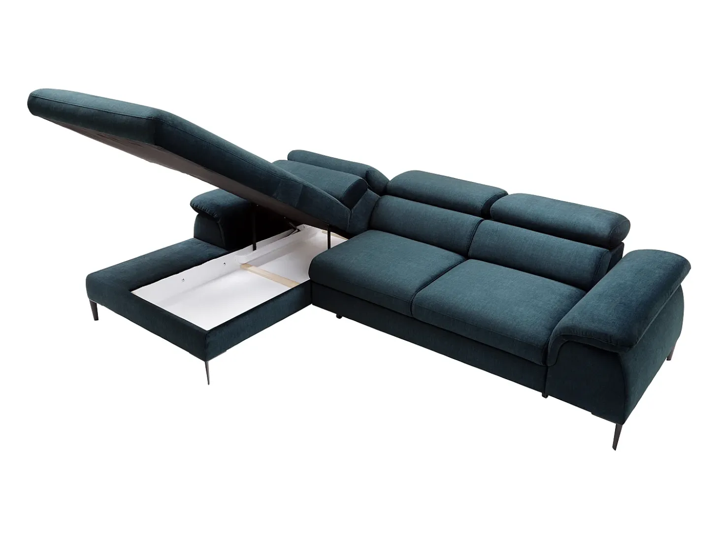 Sofá de canto esquerdo convertível em veludo azul-escuro design SEPINA de Pascal Morabito