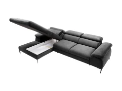 Sofá de canto esquerdo convertível em veludo antracite design SEPINA de Pascal Morabito