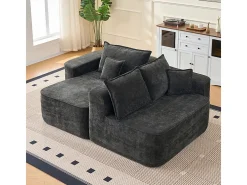 Sofá de canto esquerdo modular - Chenille Preto - 3 almofadas e 2 travesseiros - 262x144x65cm