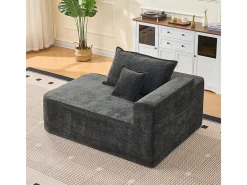 Sofá de canto esquerdo modular - Chenille Preto - 3 almofadas e 2 travesseiros - 262x144x65cm