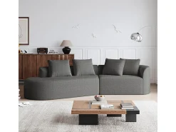 Sofá de Canto Esquerdo Moderno Superdimensionado 4 Lugares, com 4 Almofadas, Chaise Longue Curva, Tecido Chenille, Cinza Antracito