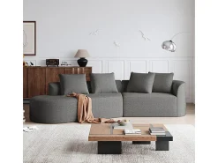 Sofá de Canto Esquerdo Moderno Superdimensionado 4 Lugares, com 4 Almofadas, Chaise Longue Curva, Tecido Chenille, Cinza Antracito