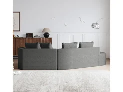 Sofá de Canto Esquerdo Moderno Superdimensionado 4 Lugares, com 4 Almofadas, Chaise Longue Curva, Tecido Chenille, Cinza Antracito