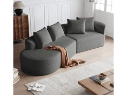Sofá de Canto Esquerdo Moderno Superdimensionado 4 Lugares, com 4 Almofadas, Chaise Longue Curva, Tecido Chenille, Cinza Antracito