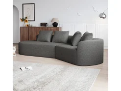 Sofá de Canto Esquerdo Moderno Superdimensionado 4 Lugares, com 4 Almofadas, Chaise Longue Curva, Tecido Chenille, Cinza Antracito