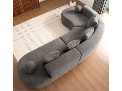 Sofá de canto esquerdo modular em Chenille - 5 Lugares - 4 travesseiros - Cinzento - 327x215x65cm
