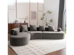 Sofá de canto esquerdo modular em Chenille - 5 Lugares - 4 travesseiros - Cinzento - 327x215x65cm