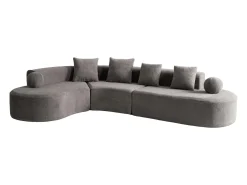 Sofá de canto esquerdo modular em Chenille - 5 Lugares - 4 travesseiros - Cinzento - 327x215x65cm