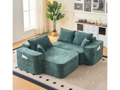 Sofá de canto esquerdo modular - Chenille Verde - 3 almofadas e 2 travesseiros - 262x144x65cm