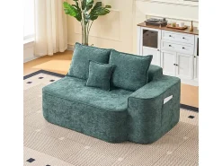 Sofá de canto esquerdo modular - Chenille Verde - 3 almofadas e 2 travesseiros - 262x144x65cm