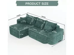 Sofá de canto esquerdo modular - Chenille Verde - 3 almofadas e 2 travesseiros - 262x144x65cm