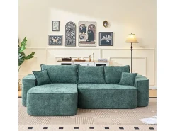 Sofá de canto esquerdo modular - Chenille Verde - 3 almofadas e 2 travesseiros - 262x144x65cm