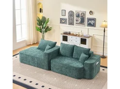 Sofá de canto esquerdo modular - Chenille Verde - 3 almofadas e 2 travesseiros - 262x144x65cm