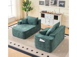 Sofá de canto esquerdo modular - Chenille Verde - 3 almofadas e 2 travesseiros - 262x144x65cm
