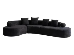 Sofá de canto esquerdo modular em Chenille - 5 Lugares - 4 travesseiros - Preto - 327x215x65cm