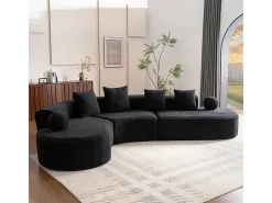 Sofá de canto esquerdo modular em Chenille - 5 Lugares - 4 travesseiros - Preto - 327x215x65cm