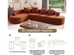 Sofá de canto esquerdo modular em Chenille - 5 Lugares - 4 travesseiros - Laranja - 327x215x65cm