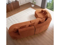 Sofá de canto esquerdo modular em Chenille - 5 Lugares - 4 travesseiros - Laranja - 327x215x65cm