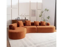 Sofá de canto esquerdo modular em Chenille - 5 Lugares - 4 travesseiros - Laranja - 327x215x65cm