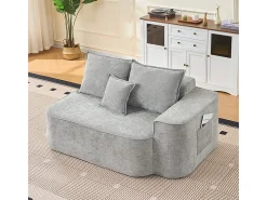 Sofá de canto esquerdo modular - Chenille Cinzento - 3 almofadas e 2 travesseiros - 262x144x65cm
