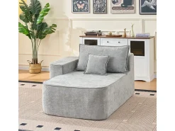 Sofá de canto esquerdo modular - Chenille Cinzento - 3 almofadas e 2 travesseiros - 262x144x65cm