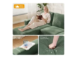 Sofá de canto esquerdo modular 3 lugares em veludo cotelê, com 2 almofadas, chaise longue 70x125cm, Verde