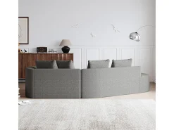 Sofá de Canto Esquerdo Moderno Superdimensionado 4 Lugares, com 4 Almofadas, Chaise Longue Curva, Tecido Chenille, Cinza Claro
