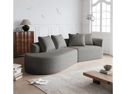 Sofá de Canto Esquerdo Moderno Superdimensionado 4 Lugares, com 4 Almofadas, Chaise Longue Curva, Tecido Chenille, Cinza Claro
