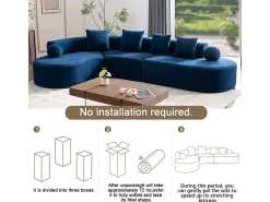 Sofá de canto esquerdo modular em Chenille - 5 Lugares - 4 travesseiros - Azul - 327x215x65cm