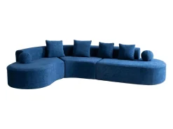 Sofá de canto esquerdo modular em Chenille - 5 Lugares - 4 travesseiros - Azul - 327x215x65cm